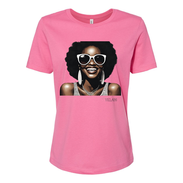 Hey There Yelani shirt pink black woman smiling